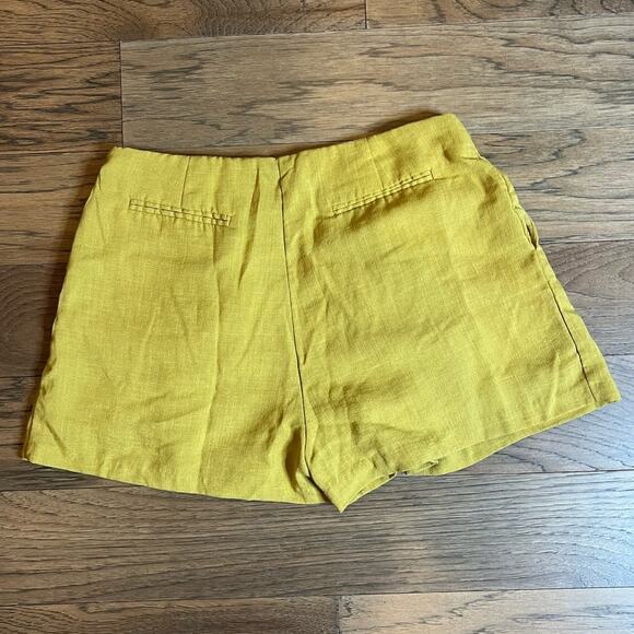 Anthro Lace Up High Waist Shorts Women's Casual Pleated Pockets Yellow - Picture 2 of 6